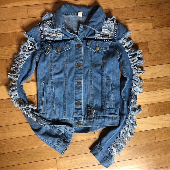 Hand painted Shredded Denim Jacket - Picture 11 of 16